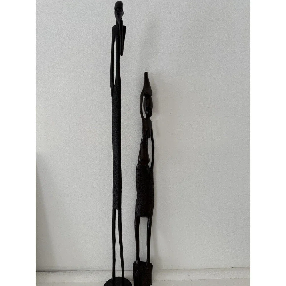 Hand-Carved African Tribal Wood Figures Man & Woman Set 17.5” Ethnic Decor